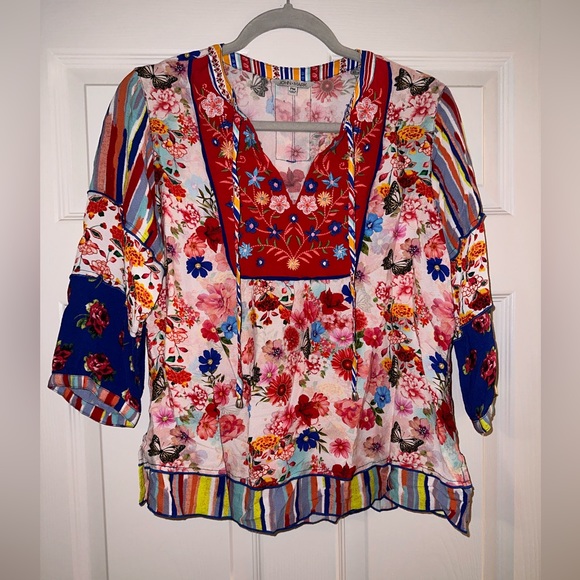 John Mark Embroidered Floral Print Woven Tunic - Picture 3 of 8